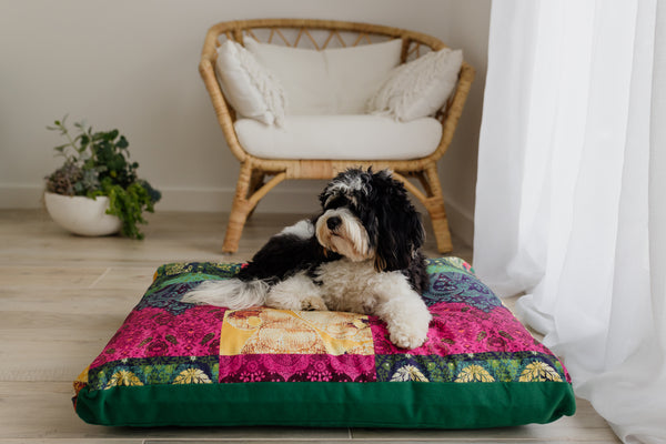 Mariska Boho Colour Pet or Floor Cushion | Bottle Green Canvas | 100% Bio Degradable Fabric