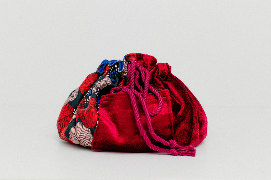 Mariska Flat Lay Cosmetic Bag | Red Feathers | 100% Bio Degradable Fabrics