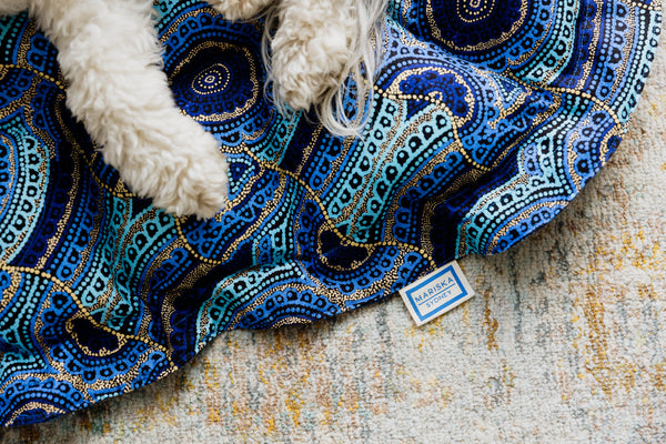 Mariska Snake Vine Dreaming Blue Ruby Bed  |Australian Wool Filled Pet Bed  | 100% Biodegradable Fabric
