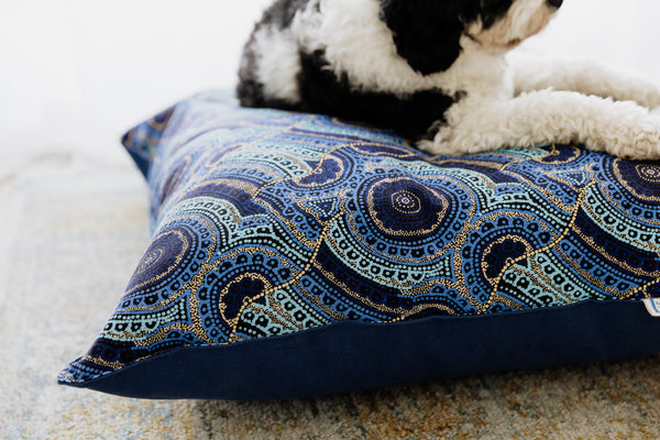 Mariska Snake Vine Dreaming Blue Pet or Floor Cushion | Cotton Canvas | 100% Biodegradable Fabric