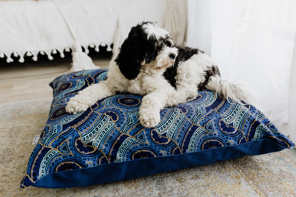 Mariska Snake Vine Dreaming Blue Pet or Floor Cushion | Cotton Canvas | 100% Biodegradable Fabric