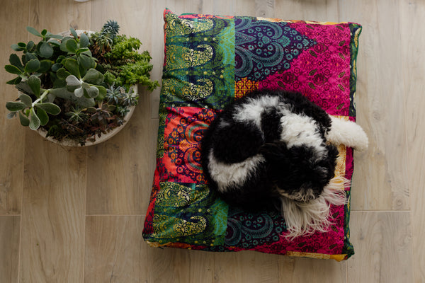 Mariska Boho Colour Pet or Floor Cushion | Bottle Green Canvas | 100% Bio Degradable Fabric