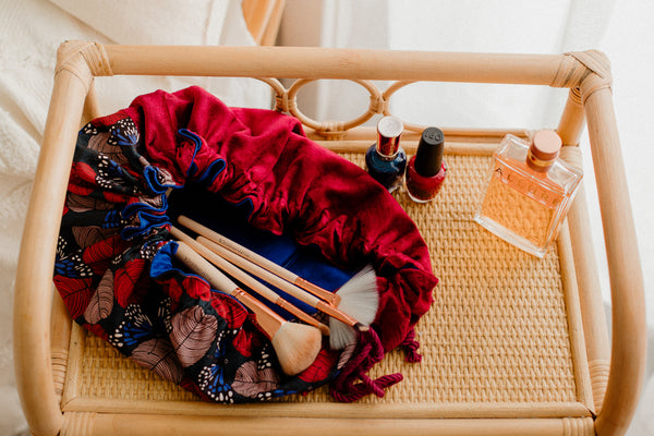 Mariska Flat Lay Cosmetic Bag | Red Feathers | 100% Bio Degradable Fabrics