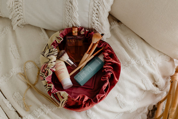 Mariska Flat Lay Cosmetic Bag | Tea Leaf in Rose | 100% Bio Degradable fabrics