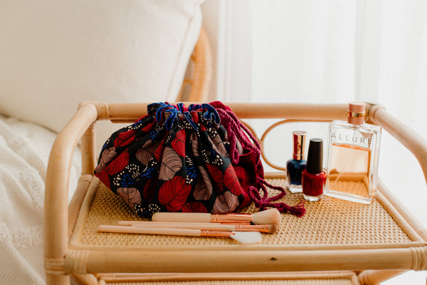 Mariska Flat Lay Cosmetic Bag | Red Feathers | 100% Bio Degradable Fabrics