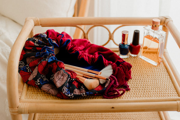 Mariska Flat Lay Cosmetic Bag | Red Feathers | 100% Bio Degradable Fabrics
