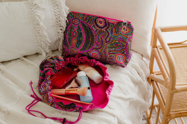 Mariska Flat Lay Cosmetic Bag | Goanna Dreaming | 100% Bio Degradable Fabrics