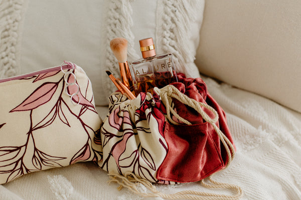 Mariska Flat Lay Cosmetic Bag | Tea Leaf in Rose | 100% Bio Degradable fabrics