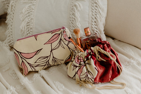 Mariska Cosmetic Bag Medium | Tea Leaf in Rose | 100% Bio Degradable Fabric