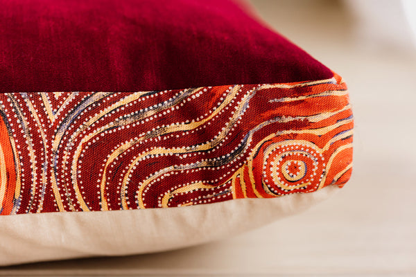 Mariska Ruby Red Velvet & Cotton Canvas Pet Cushion | Mina Dreaming | 100% Bio Degradable Fabrics